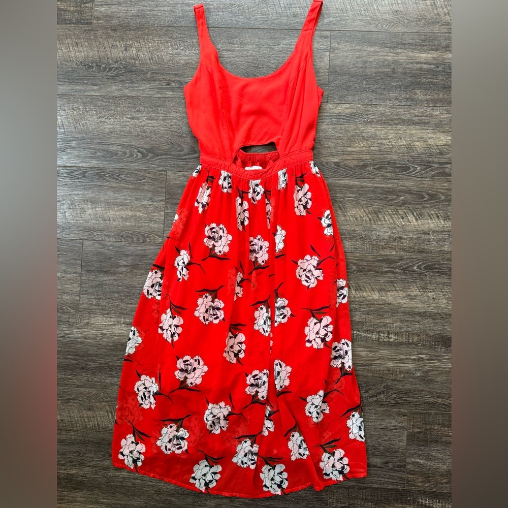 Abercrombie & Fitch Keyhole Midi Red White Floral D59 Size M